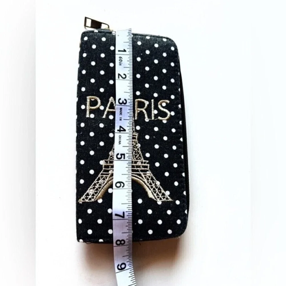 PARIS  Eiffel Tower black Wallet  Credit Cash key card Holder.